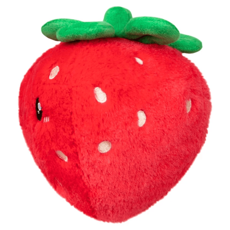 Side view of the Squishable Snacker Strawberry plush toy