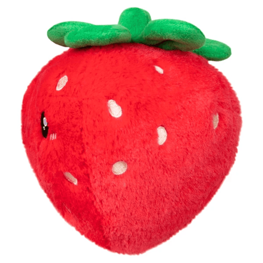 Side view of the Squishable Snacker Strawberry plush toy
