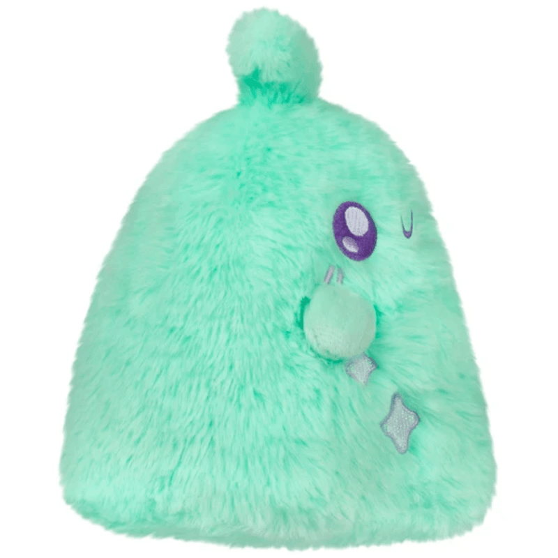 Side view of Squishable Teal Ghost plush showing its rounded body, fluffy tuft and little arms