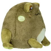 Side view of Squishable Snacker Toad plush showing its embroidered face marking