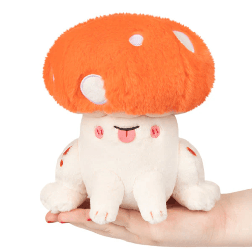 Front view of Squishable Alter Egos Toadstool plush toy with orange mushroom cap and smile