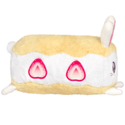 Side view of Strawberry Sandwich Bunny Toobling plush showing embroidered strawberry slices