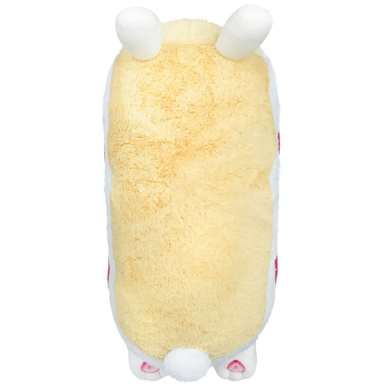 Top view of Squishable Strawberry Sandwich Bunny plush showing its long tube-shaped body