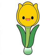 Cartoon illustration of the Squishable Tulip plush toy with yellow flower and green leaves
