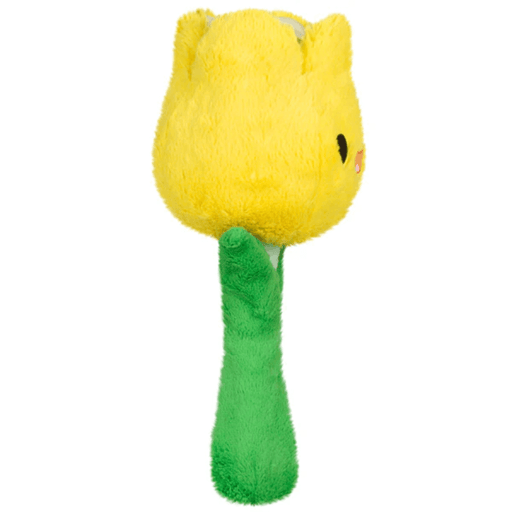 Side view of Squishable Tulip plush toy showing the tall green stem and yellow flower