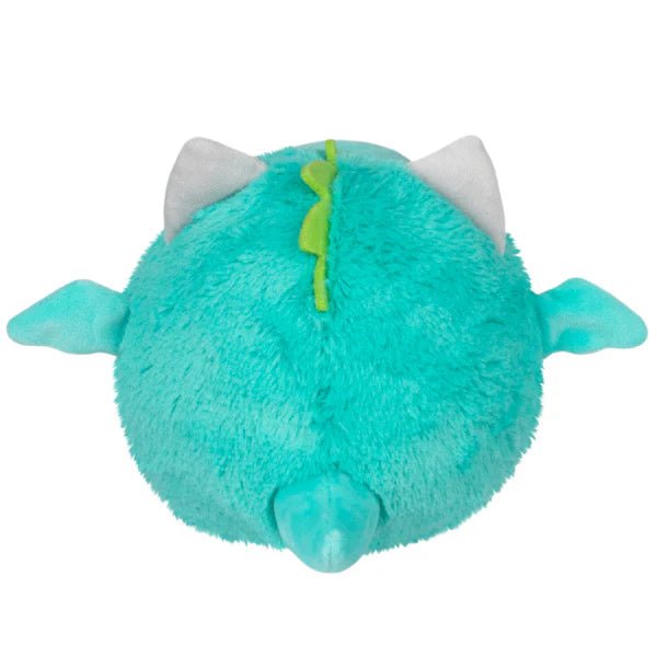 Back view of Squishable Undercover Snacker Kitty in Dragon plush showing teal fur, ears and tail