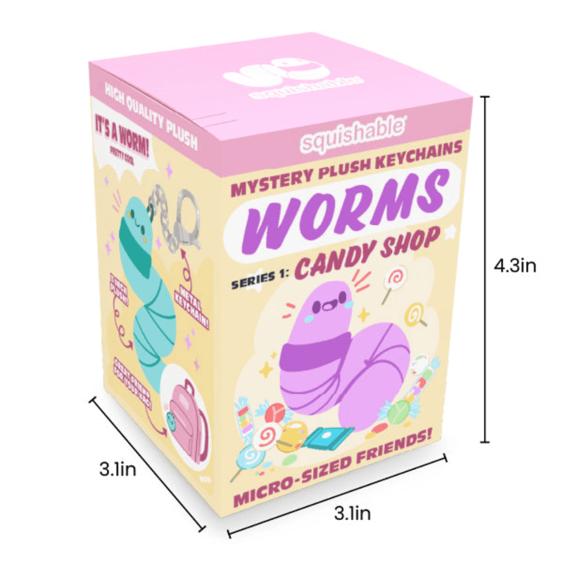 Squishable Worms Series 1 Candy Shop plush keychain blind box packaging