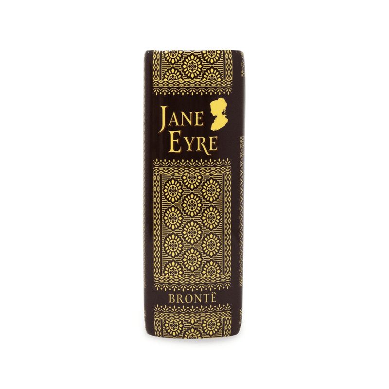 Spine of the Steel Mill & Co Jane Eyre book vase with gold pattern and silhouette