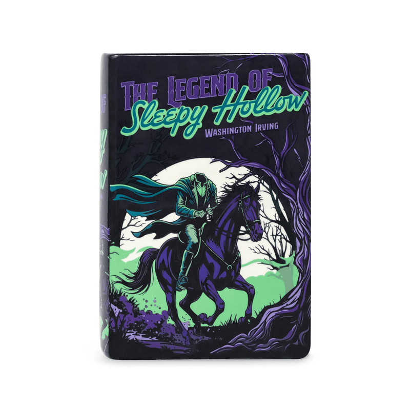 Front of the Steel Mill & Co Sleepy Hollow book vase with moonlit Headless Horseman artwork