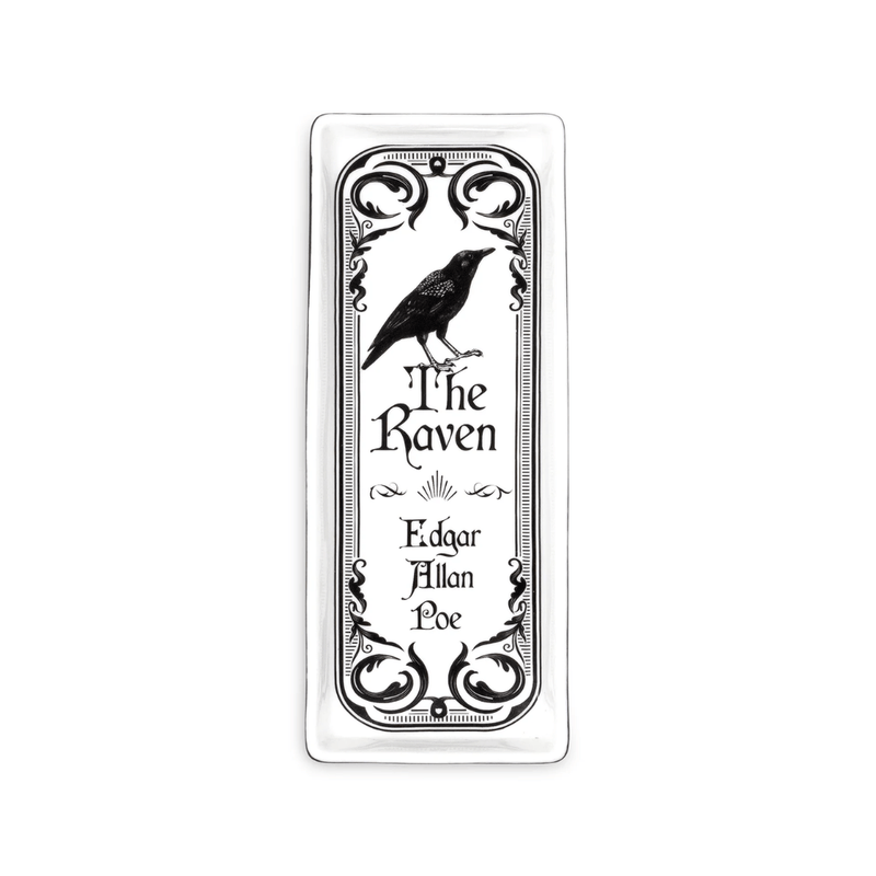 White Steel Mill & Co The Raven ceramic trinket tray with black raven artwork