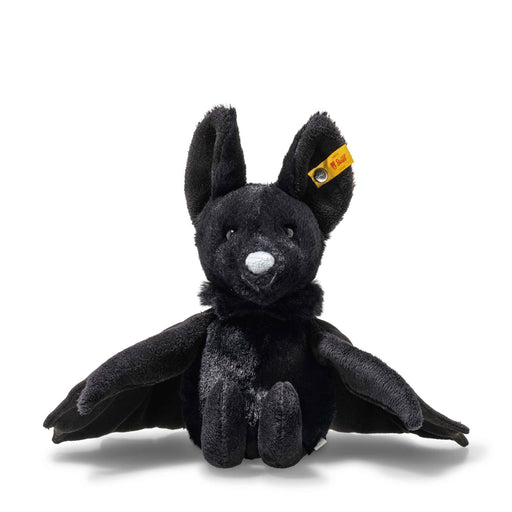 Front view of Steiff Boris Bat plush with open wings and tall ears