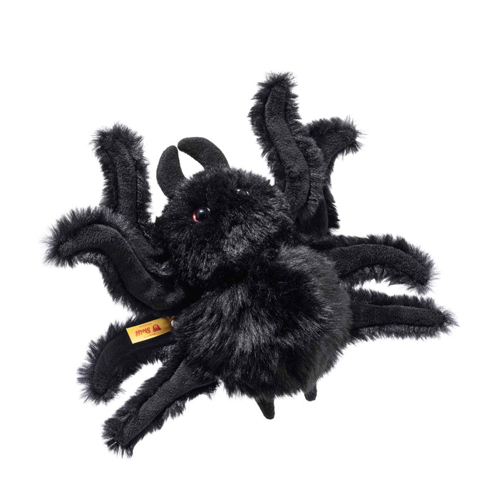 Overhead view of Steiff Cobweb Spider plush with eight splayed legs