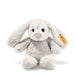 Front view of Steiff Hoppie Bunny in light grey plush with floppy ears and Button in Ear – Steiff teddy bears