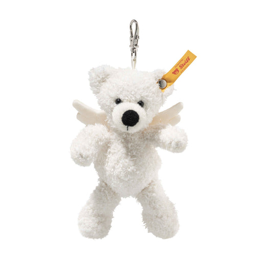 Front view of Steiff Lotte angel teddy bear keyring with white wings and clip – Steiff teddy bears