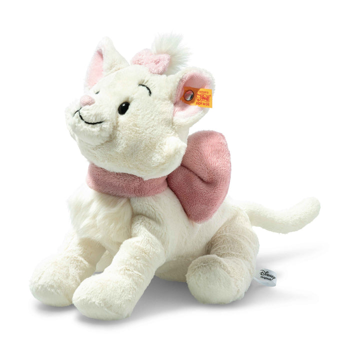 Angled view of Steiff Marie cat plush with pink bow and collar – Steiff teddy bears