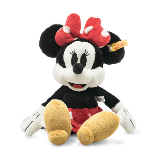 Seated view of Steiff Minnie Mouse plush with Button in Ear and red polka dot dress – Steiff bears