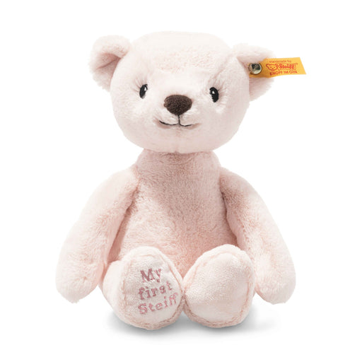 Front view of Steiff My First Teddy Bear in blush pink plush with embroidered paw – Steiff teddy bears