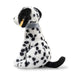 Side view of Steiff Oskar Dalmatian seated, spotty coat and curved tail