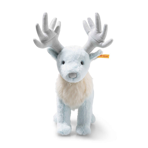 Steiff Patronus Stag plush front view with silver antlers and cream chest ruff