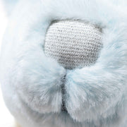 Close-up of Steiff Patronus Stag plush silver knit nose and fluffy blue fur