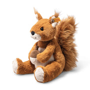 Angled view of Steiff Phil Squirrel plush with bushy tail and Button in Ear – Steiff teddy bears