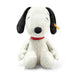 Steiff Snoopy plush toy, white with black ears and red collar, front view, sitting – Steiff teddy bears.