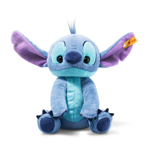 Front view of Steiff Stitch plush, soft blue with big ears and Button in Ear – Steiff teddy bears