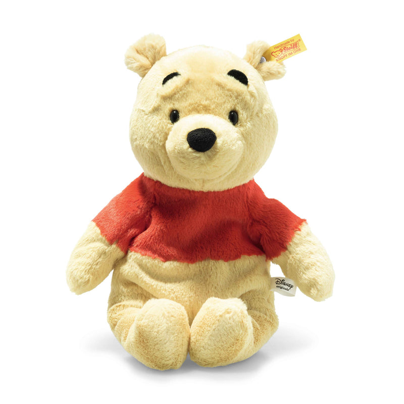 Front view of Steiff Winnie the Pooh plush with red shirt and Button in Ear – Steiff teddy bears