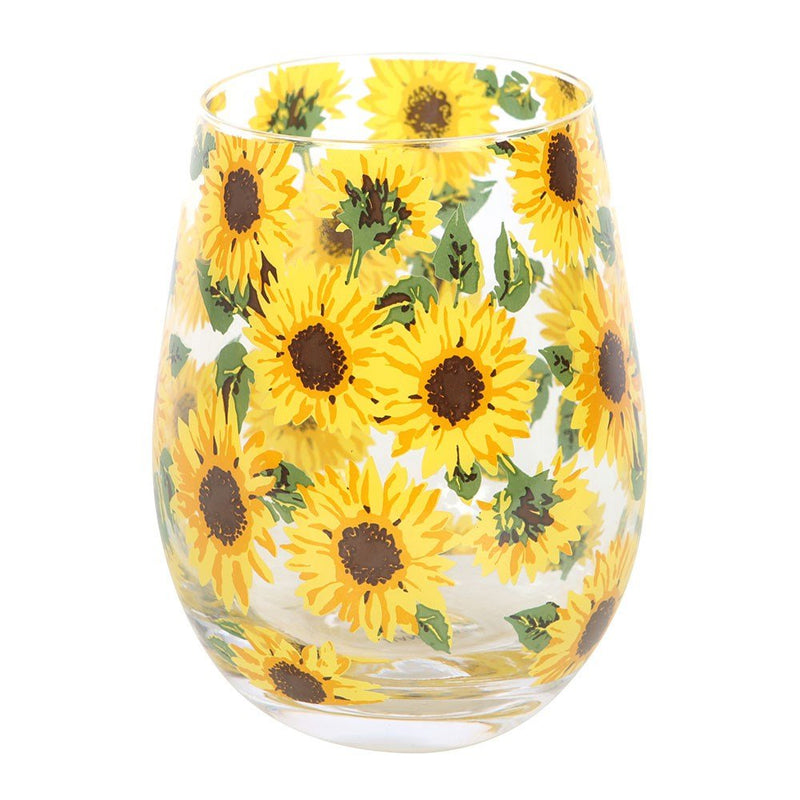 Stemless Wine Glass - Sunflower Print - Something Different Gift Shop