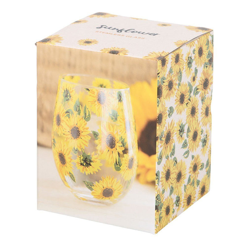 Stemless Wine Glass - Sunflower Print - Something Different Gift Shop