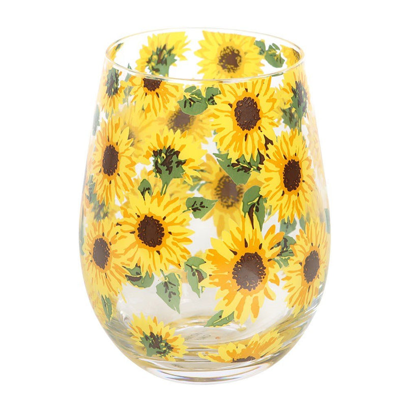Stemless Wine Glass - Sunflower Print - Something Different Gift Shop