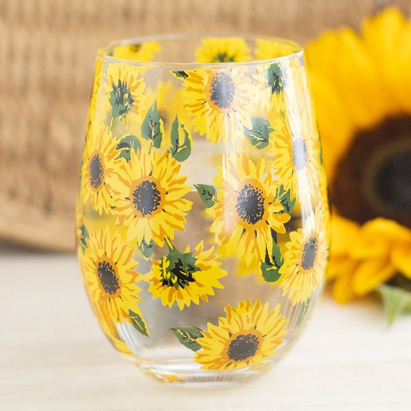 Stemless Wine Glass - Sunflower Print - Something Different Gift Shop
