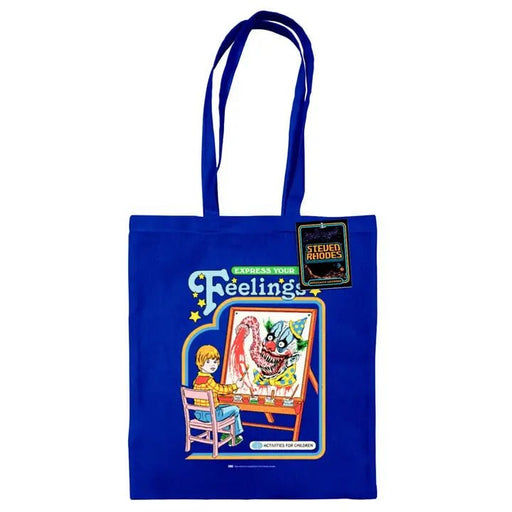 Steven Rhodes Express Your Feelings tote bag, blue 100% cotton, 38 × 42 cm with long handles and swing tag