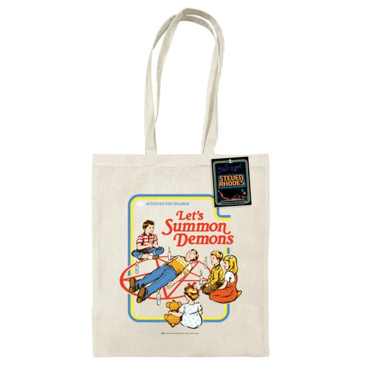 Steven Rhodes Let’s Summon Demons tote bag, natural 100% cotton, 38 × 42 cm with long 65 cm handles and swing tag
