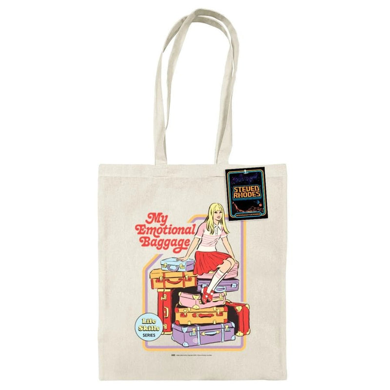 Steven Rhodes My Emotional Baggage tote bag, natural 100% cotton, 38 × 42 cm with 65 cm long handles and swing tag