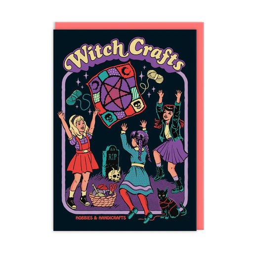 Witch Craft A6 greeting card by Steven Rhodes with coral envelope