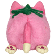 Back view of Squishable Alter Egos Strawberry Kitty Plush showing leaf top, tail and paw pad details