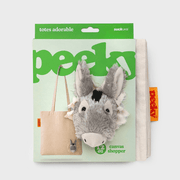 SUCK UK Peeky Donkey tote bag in green Totes Adorable retail packaging, displaying the grey plush donkey head with long ears.