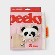 SUCK UK Peeky Panda tote bag in pink and red Totes Adorable retail packaging, showing the plush panda head and 12 oz canvas shopper label.