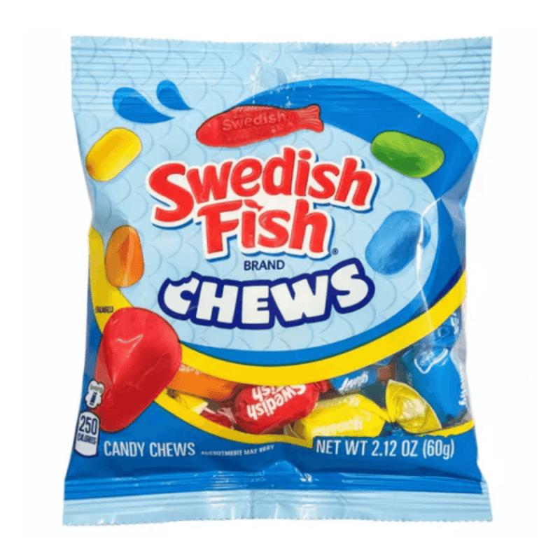 Swedish Fish Chews 60g chewy candy sweets packaging close-up