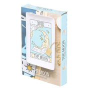 Tarot The Moon trinket dish displayed in pastel blue illustrated gift box.
