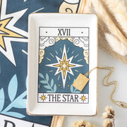Tarot The Star ceramic trinket dish styled with necklace and pampas grass.
