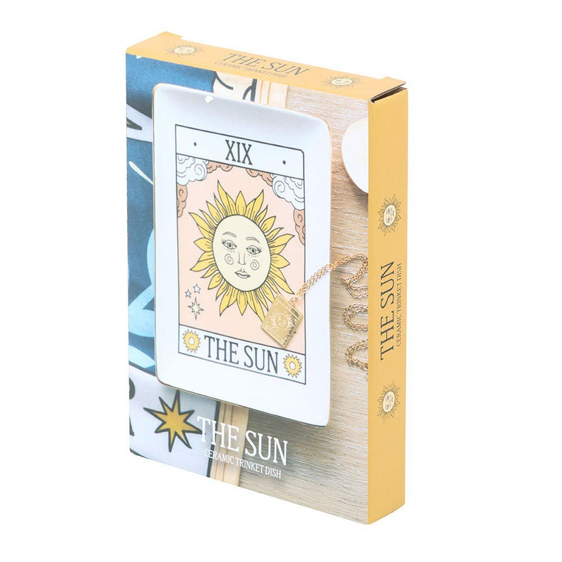 Tarot The Sun trinket dish presented in illustrated gift box.

