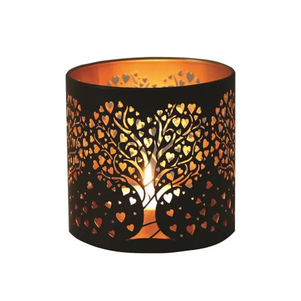 Tealight Wax Melter and Candle Holder - Black & Gold Silhouette Heart Tree - Something Different Gift Shop