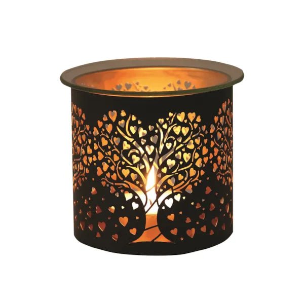 Tealight Wax Melter and Candle Holder - Black & Gold Silhouette Heart Tree - Something Different Gift Shop