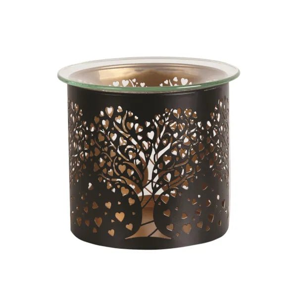 Tealight Wax Melter and Candle Holder - Black & Gold Silhouette Heart Tree - Something Different Gift Shop