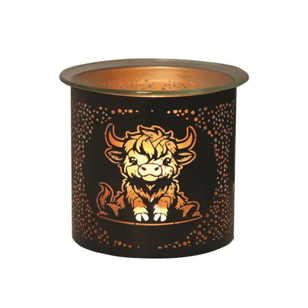 Tealight Wax Melter and Candle Holder - Black & Gold Silhouette Highland Cow - Something Different Gift Shop
