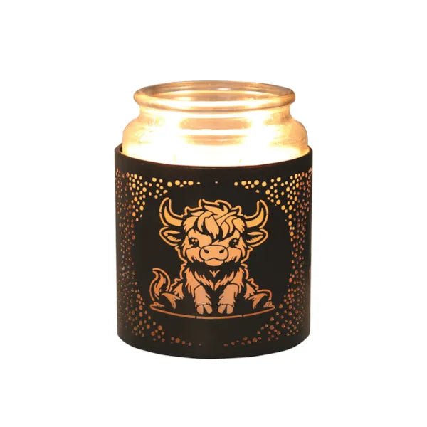 Tealight Wax Melter and Candle Holder - Black & Gold Silhouette Highland Cow - Something Different Gift Shop