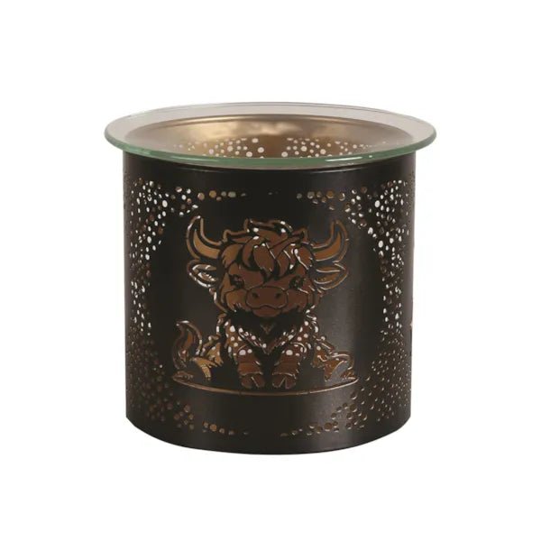 Tealight Wax Melter and Candle Holder - Black & Gold Silhouette Highland Cow - Something Different Gift Shop