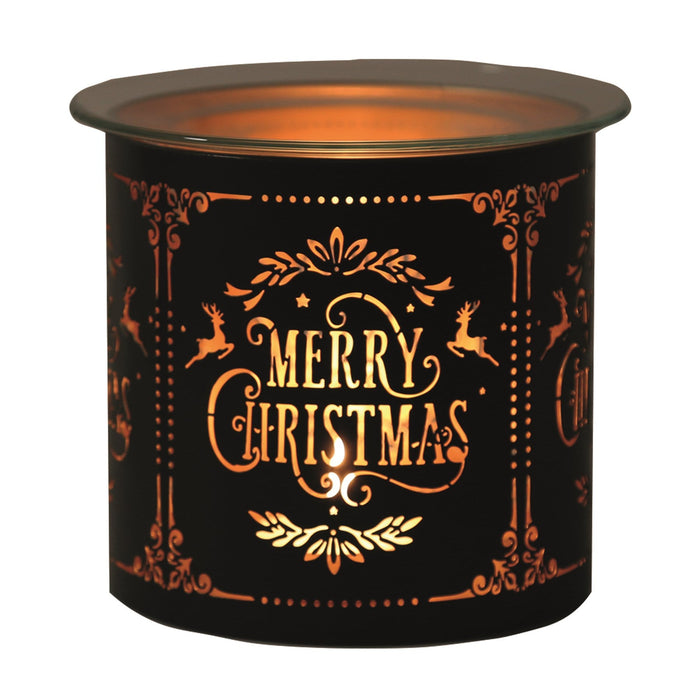 Tealight Wax Melter and Candle Holder - Black & Gold Silhouette Merry Christmas - Something Different Gift Shop